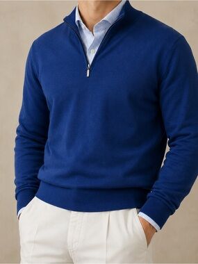 Charles Tyrwhitt Extra Fine Merino Wool 1/4 QuarterZip Sweater Men S Blue London
